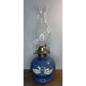 Lamp Light Farms Blue Goose Geese Oil Lamp With Chimney 15” New Mint